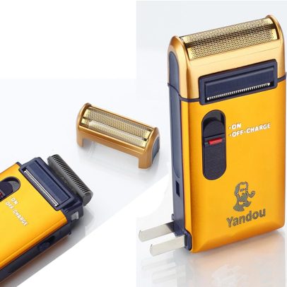 ماكينة مكينة حلاقة كهربائية يانداو Yandou ذهبية اللون مع شفرات شبكية ورأس قابل للتبديل وشحن مباشر